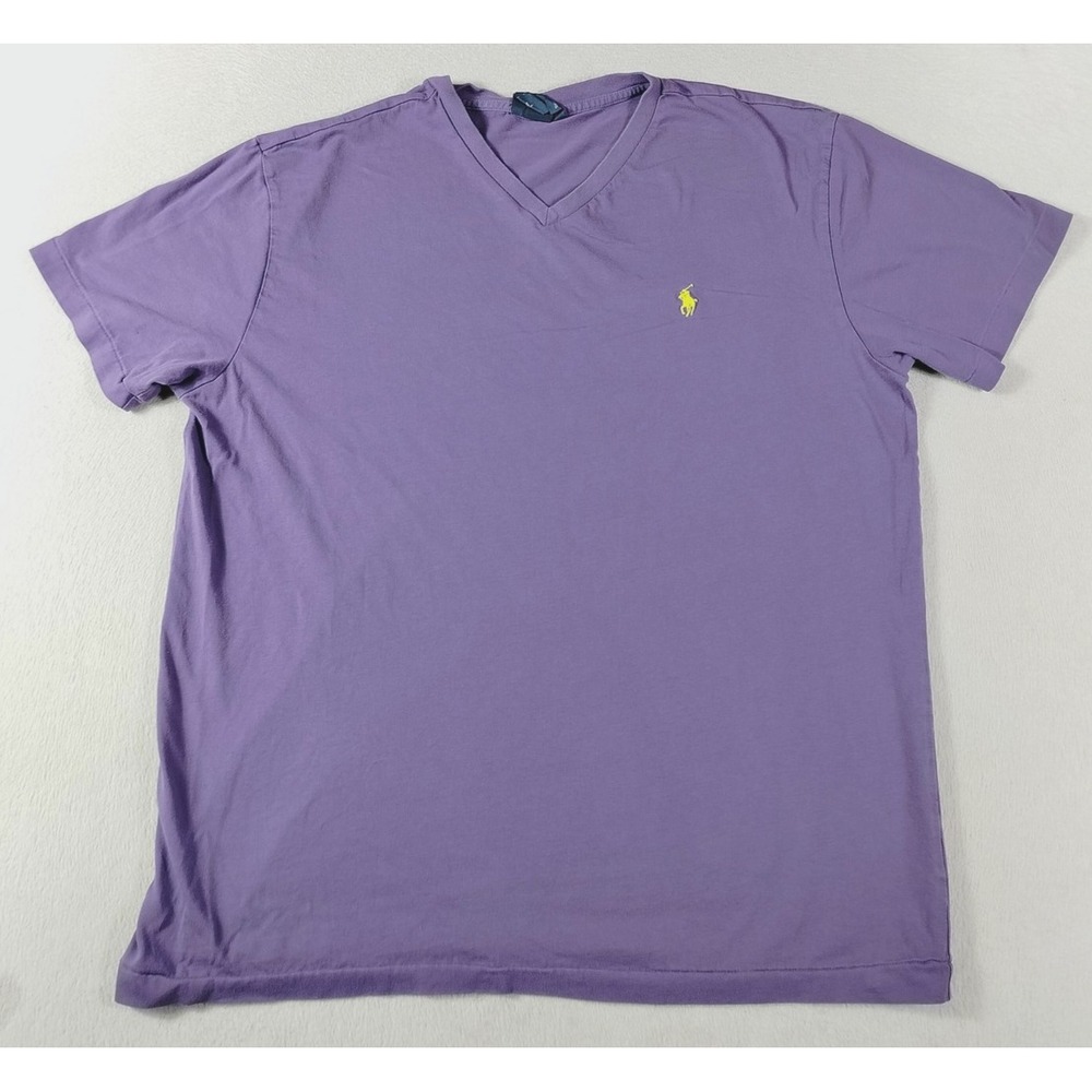Vintage Polo Ralph Lauren Shirt Mens Large Purple V Neck Pony Logo Tee Casual